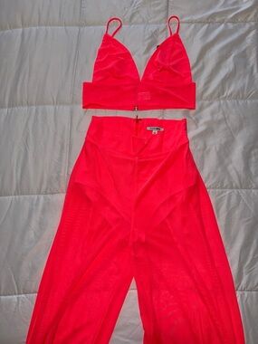 Fashion Nova Neon Pink Sheer Wide Leg Pants